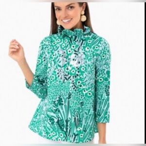 Tuckernuck Mint Green Wildflower Faye ruffle neck blouse XL